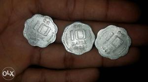Three Scalloped Silver 10 Paise Coins