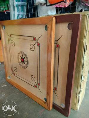 White And Brown Wooden Pocket Carrom