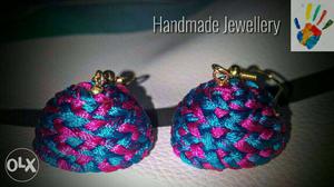Blue And Pink Knit Jhumka