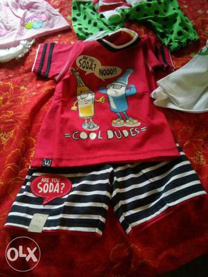 Boy's Red Printed T-shirt And Shorts