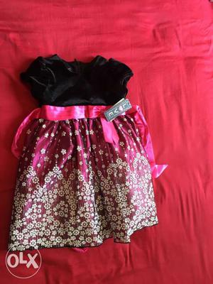 Girl's Black And Pink Sleeveless Dress
