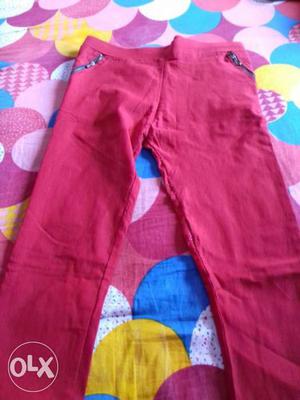 Girl's red jeggings type jeans