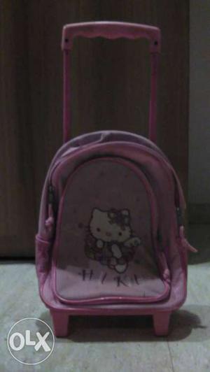 Hello kitty pink trolley backpack for girls,