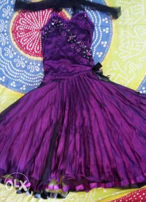 Net material and satin lining purple frock