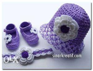 New handmade crochet baby booties and cap made of