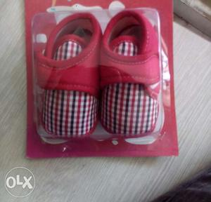 Pair Of Baby's White, Red And Black Plaid Shoes In Clear