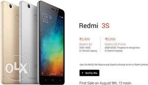 Redmi 3s and 3s prime seal pack fixed price