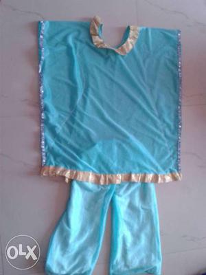 Blue Poncho And Blue Bottoms Set