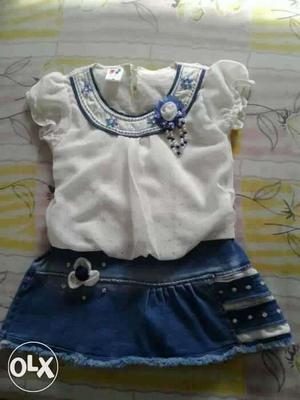 Toddler's White And Blue Chiffon Batwing Dress