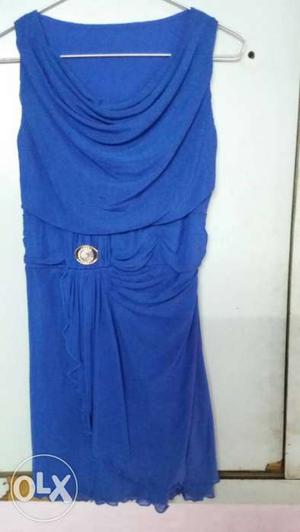 Blue Cowl Neck Sleeveless Mini Dress