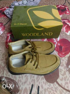 Brown Leather Woodland Low Top Shoes With Box