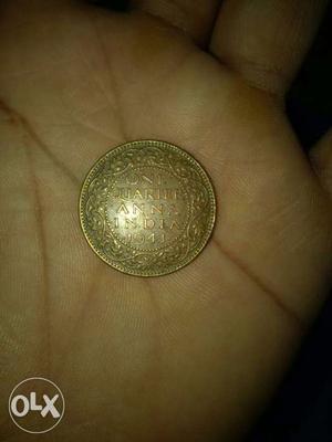  Copper 1 Quarter Anna Indian Coin