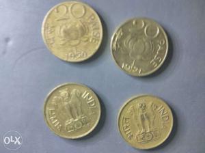 Four 20 Indian Paise Coins