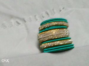 Green And Gold Silk Thread Bangles