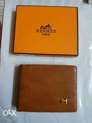 Hermes Brown Leather Bifold Wallet With Box