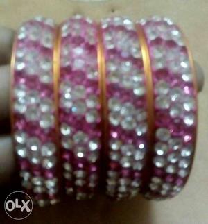 New Stone bangles white &pink clr, 2-4 size..