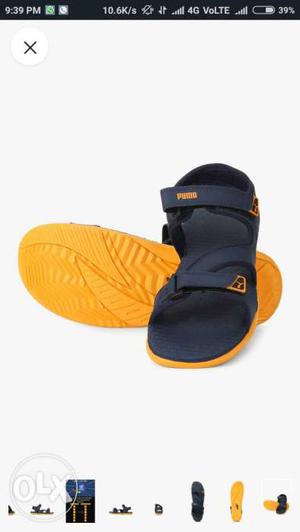 Pair Of Blue-and-yellow Puma Velcro Sandals.-unbox