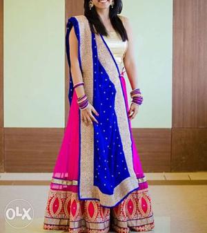 Pink & Electric blue With Gold choli. size- M can