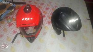 Red Vega Full Face Helmet And Black Vega Open Face Helmet