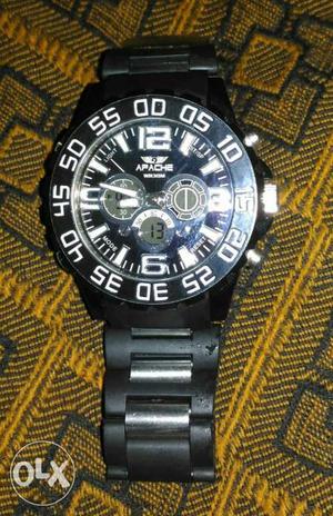 Round Black Apache Chronograph Watch With Link Bracelet