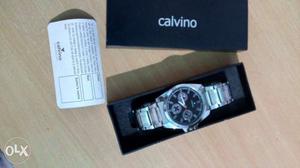 Round Silver Calvino Chronograph Watch With Link Bracelet In