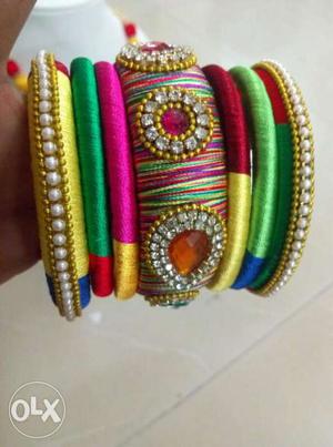 Silk thread multi colour bangle set
