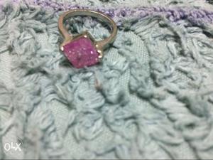 Silver Pink Gemstone Embellished Ring