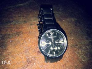 Silver Round Emperio Armani Chronograph Watch With Silver