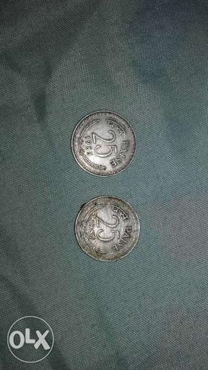 Two 25 paisa coin,  year