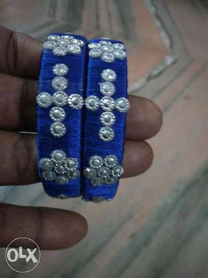 Two Blue-and-gray Bangle Bracelets