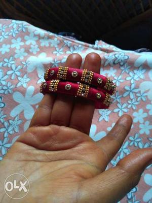 Two Pink Silk Thread Bangles