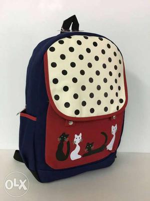 White And Red Cat Print Backpack