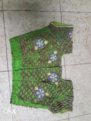 Women's Green And Blue Floral Choli Top