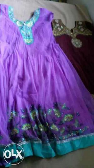 Women's Purple And Teal Sleeveless Dress