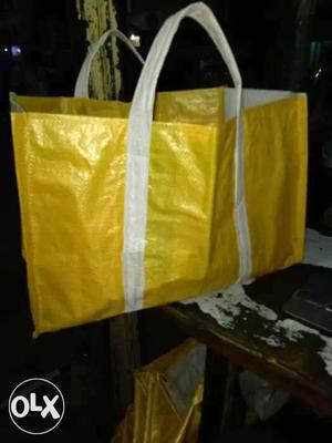 Yellow And White Plastic Tote Bag