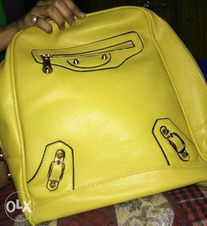 Yellow Leather Zip Bag
