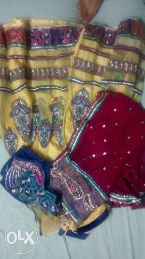 Yellow ghagra with beautiful pink dupatta