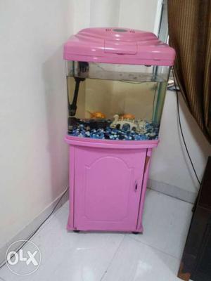 Pink Frame Fishtank With Cabinet