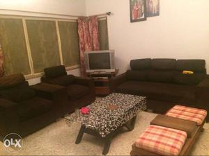 5 seater black leather Sofa with centre table for sale