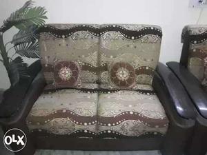 7-Seater (3+2+2) Designer Sofa Set of Brown and golden