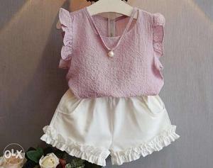 Baby's Pink/ blue And White Sleeveless Short Romper.