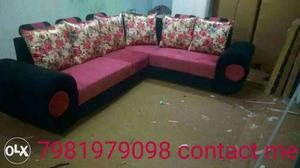 Beige red and black colour Sofa set L shape couch