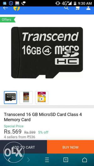 Black Transcend Micro Sd Card 16 Gb