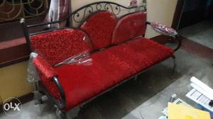 Black Wrought Iron Framed Red Padded Couch new condition