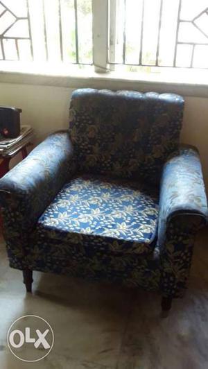 Blue And Silver Floral Armchair