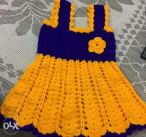 Blue And Yellow Floral Knit Dress