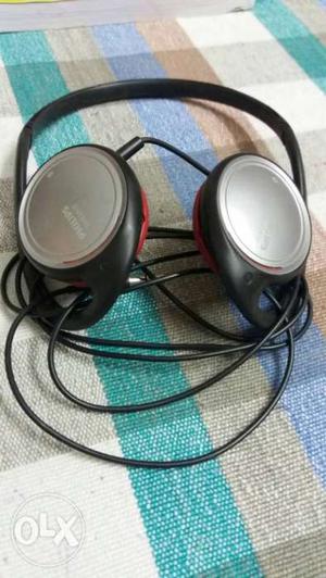 Gray And Black Corded Headphones