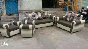 Gray-and-white Fabric Couches And Armchairs Set8o,