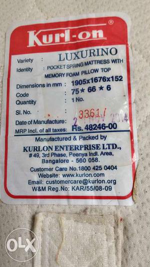 Kurl on matress one year used but in perfect