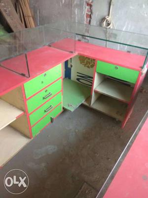 Pink White And Green Wooden Counter Desk